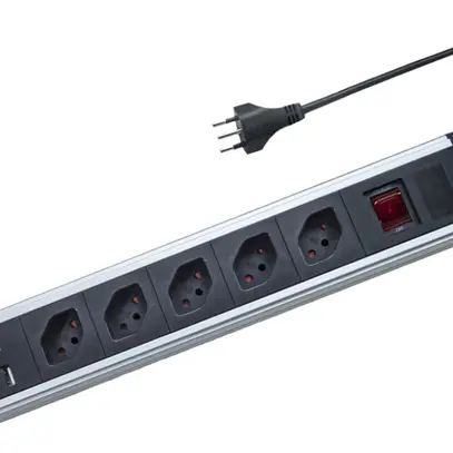 Presa multipla ELBRO 5×T13 1×USB-C 1×USB-A 1.5m con interruttore ne-alu 