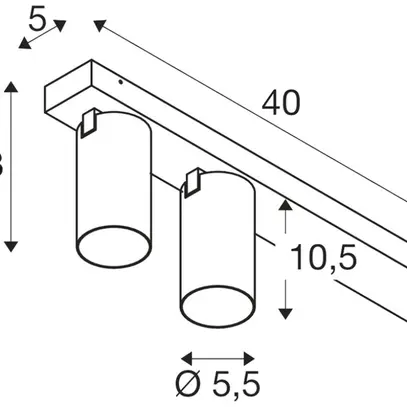Plafonnier SLV KAMI GU10 2×0…10W 400×125mm blanc/noir 