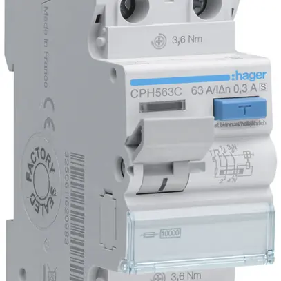 Fehlerstrom-Schutzschalter Hager RCCB (RCD) 2P 230V 0.3A Typ A HI S 63A 10kA 2TE 