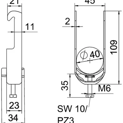 Brida rapida BET 2056 piede a W materia sintetica 34…40mm 1×cavo alluminio 