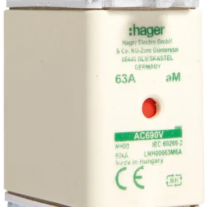 Fusibile HPC Hager DIN00 690VAC 63A aM segnalatore doppio inossidabile 