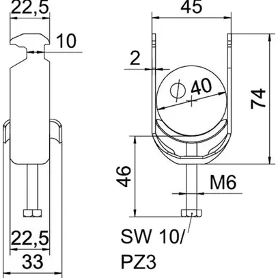 Schnellverleger BET 2056 H-Fuss Metall 34…40mm 1×Kabel Stahl tfZn 