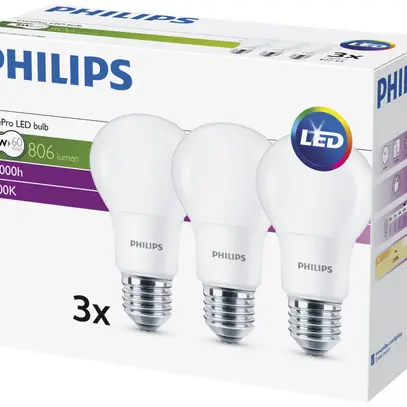 LED-Lampe CorePro Bulb E27 A60 8…60W 230V 827 806lm, opal, 3 Stück 