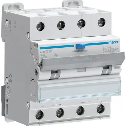 Disgiuntore differenziale Hager RCBO 4P 400V car.C 25A 0.03A t.A 10kA 4UM 