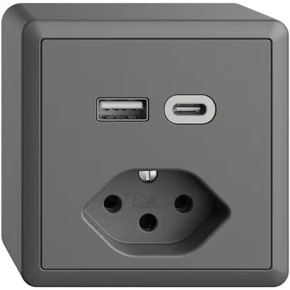 Prise AP USB type A+C + type 13 Feller EDIZIOdue FX54 230V 3000mA gris foncé 