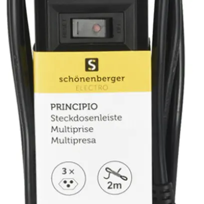 Prise multiple PRINCIPIO 3×type 13 horizontal câble 2m interrupteur noir 