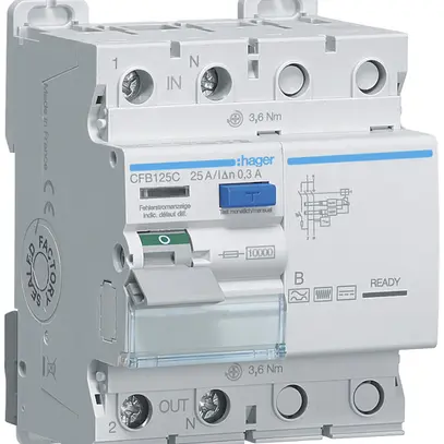 Interruttore differenziale Hager RCCB (RCD) 2P 230V 0.3A tipo B 25A 10kA 4UM 