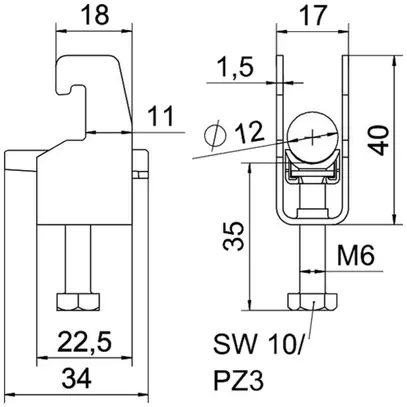 Fixation rapide BET 2056 pied à U matière synthétique 8…12mm 1×câble A2 1.4301 