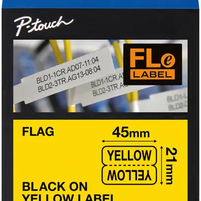 Cassette ruban Brother FLE-6511 45×21mm×72 pièces jaune/noir 