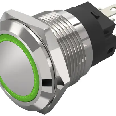 Contact à poussoir lumineux EAO 82 1COM 24V racc.soud.plat Ø19mm encliquetab.vt 