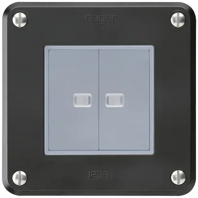 Contatto pulsante INC robusto IP55 2×1P nero 2×illuminato 