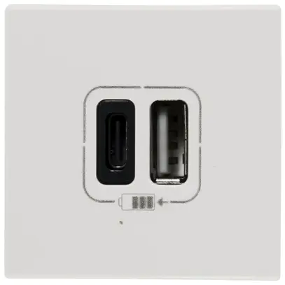 Prise de charge USB INC MOS 1×type-A + 1×type-C, 3A 5V=15W, 2 modules, blanc 