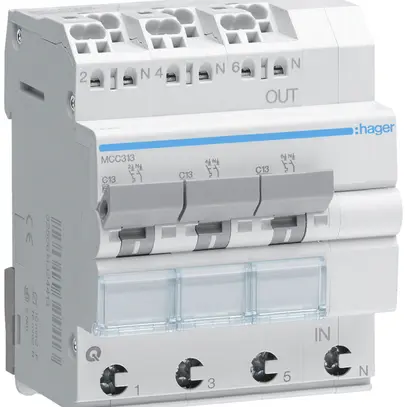 Disjoncteur Hager MCB quickconnect 3P 3 230V type C 13A Icn 6kA 4UM 