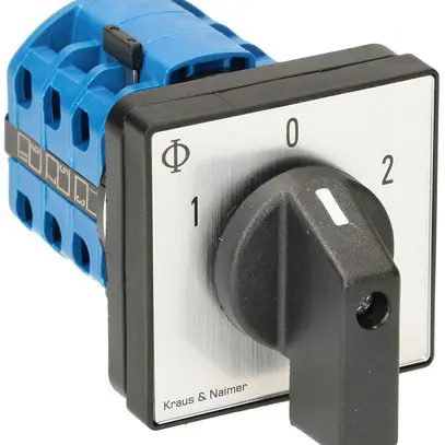Interruttore rotativo INS K&N, 20A/690V 3L, manopola ne, 48×48mm, Ø6mm, "1-0-2" 