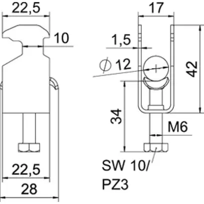 Fixation rapide BET 2056 pied à H métal 8…12mm 1×câble A2 1.4301 