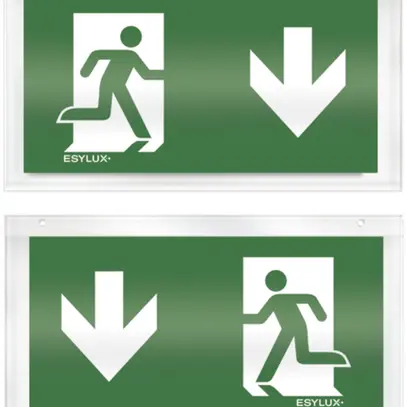 Plaque avec pictogramme ESYLUX SLD, recto/verso, flèche vers le bas 