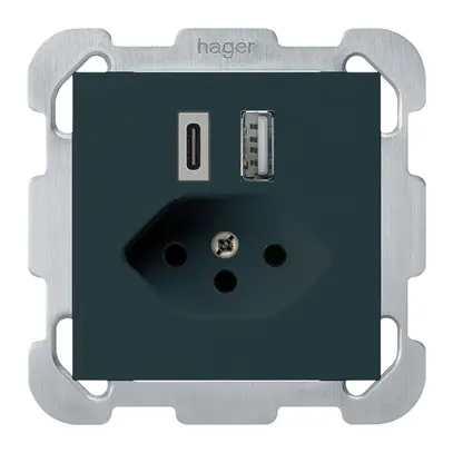 Prise de charge USB ENC kallysto 18W PD 1×type A 1×type C T13 a.plaque fix. noir 