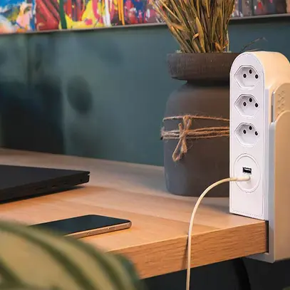Steckdosenleiste Steffen CLAMP 3×T13 1×USB-A 1×USB-C 1.5m weiss 