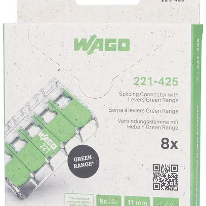 Borne pour boîte WAGO 221-425 avec levier en blister 8×5L 0.2…4mm² 32A 450V vt 