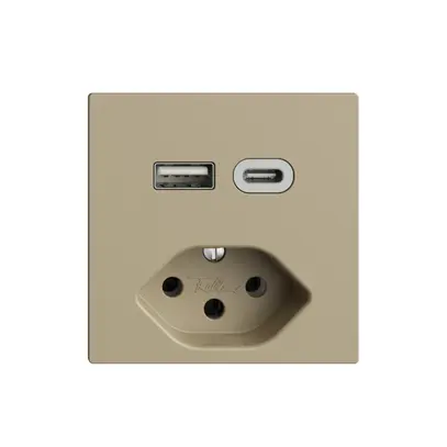 Presa USB tipo A+C + tipo 13 Feller EDIZIOdue F 230V 3000mA sand 