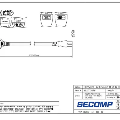Cavo d'apparecchi ROLINE T26 → C7 2×0.75mm² 250VAC/2.5A nero 5m 