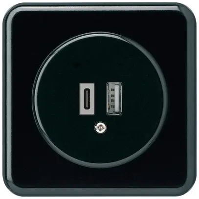 Presa di carica USB INC basico 18W PD 1×tipo A 1×tipo C c.placca cop.&fiss. nero 