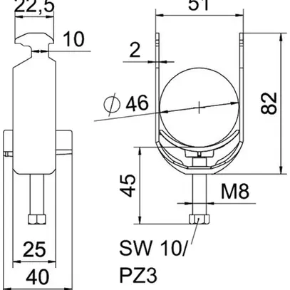 Fixation rapide BET 2056 pied à H matière synthétique 40…46mm 1×câble aluminium 