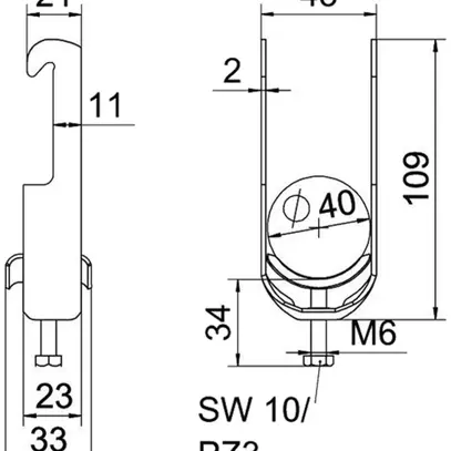 Fixation rapide BET 2056 pied à W métal 34…40mm 1×câble A2 1.4301 