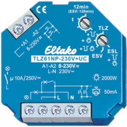 Timer per luce delle scale INS EltakoTLZ61NP 8…230V 1S 16A/250V 1…12min 