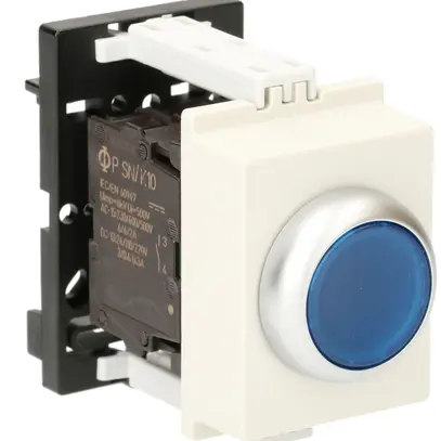 Poussoir lumineux AMD K&N, 230VAC, 1F/1O 6A, 2UM, calotte bleu 