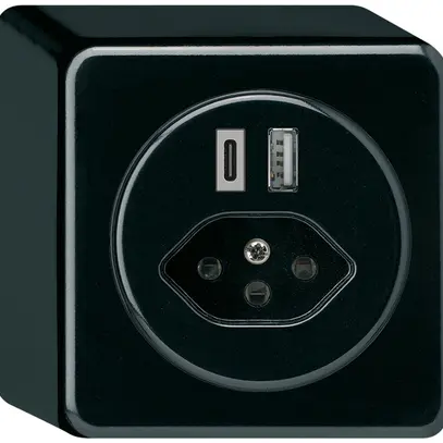 AP-USB-Ladesteckdose basico 18W PD 1×Typ A 1×Typ C Typ 13 mit AP-Gehäuse schwarz 