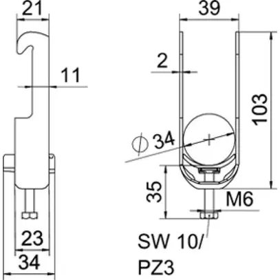 Brida rapida BET 2056 piede a W materia sintetica 28…34mm 1×cavo alluminio 