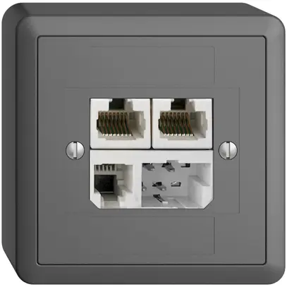 Prise AP T+T/2×RJ45/RJ11/u ADSL ITplus EDIZIOdue gris foncé 