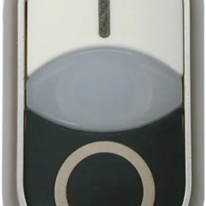 Bouton-poussoir double ETN RMQ plat I/O blanc/noir, anneau chromé 