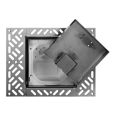 Boîte de sol 130×130mm à fleur couv. à insertion, acier chromé poncé 