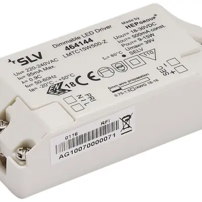 Convertisseur LED SLV 15W, 500mA réglable avec décharge de traction IP20 