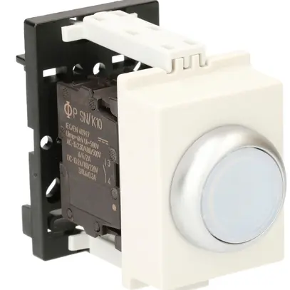Poussoir lumineux AMD K&N, 230VAC, 1F 6A, 2UM, calotte blanc 
