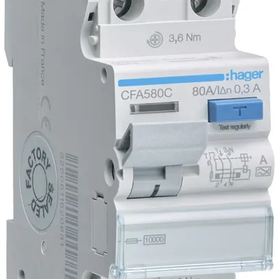 Interruttore differenziale Hager RCCB (RCD) 2P 230V 0.3A tipo A 80A 10kA 2UM 