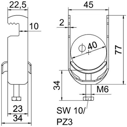 Fixation rapide BET 2056 pied à F métal 34…40mm 1×câble A2 1.4301 