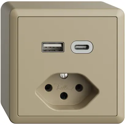 Prise AP USB type A+C + type 13 Feller EDIZIOdue FX54 230V 3000mA sand 