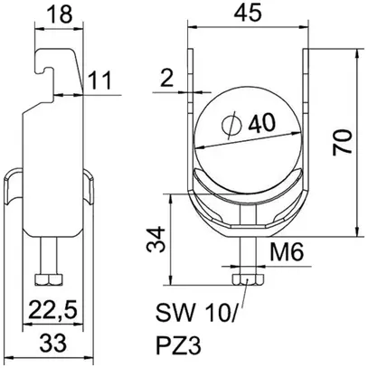 Brida rapida BET 2056 piede a U metallo 34…40mm 1×cavo A4 1.4571 