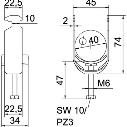 Brida rapida BET 2056 piede a H materia sintetica 34…40mm 1×cavo alluminio 
