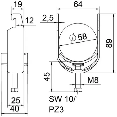 Brida rapida BET 2056 piede a U materia sintetica 52…58mm 1×cavo A2 1.4301 