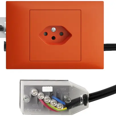 EB-Steckdose EDIZIOdue T13 L1 45…69mm orange für Flachkabel Technofil 