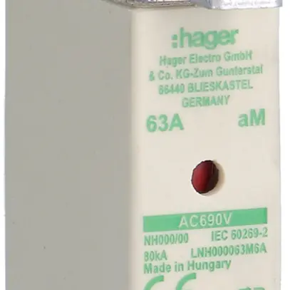 Fusible HPC Hager DIN000 690VAC 63A aM avertisseur double inoxydable 