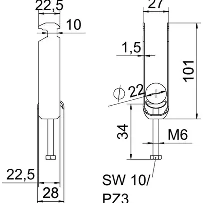 Brida rapida BET 2056 piede a H metallo 16…22mm 3×cavo acciaio Zn-cal-im 