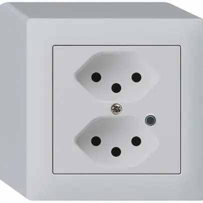Prise AP Hager kallysto 2×T13 illuminé Q gris clair 