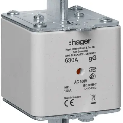 Fusibile HPC Hager DIN3 500VAC 630A gG/gL segnalatore doppio antiruggine 