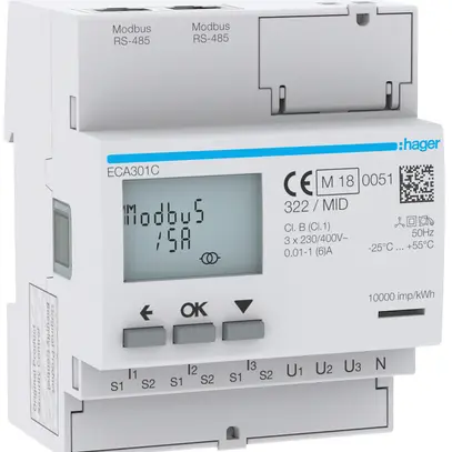 Contatore energia AMD HA ECA301C 3P indir.x/5A Modbus RJ45 MID imp.+exp.2T+8T 