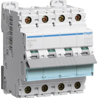 Disgiuntore Hager MCB 3P+N 415V tipo C 16A Icn 10kA Icu 15 kA 4UM 